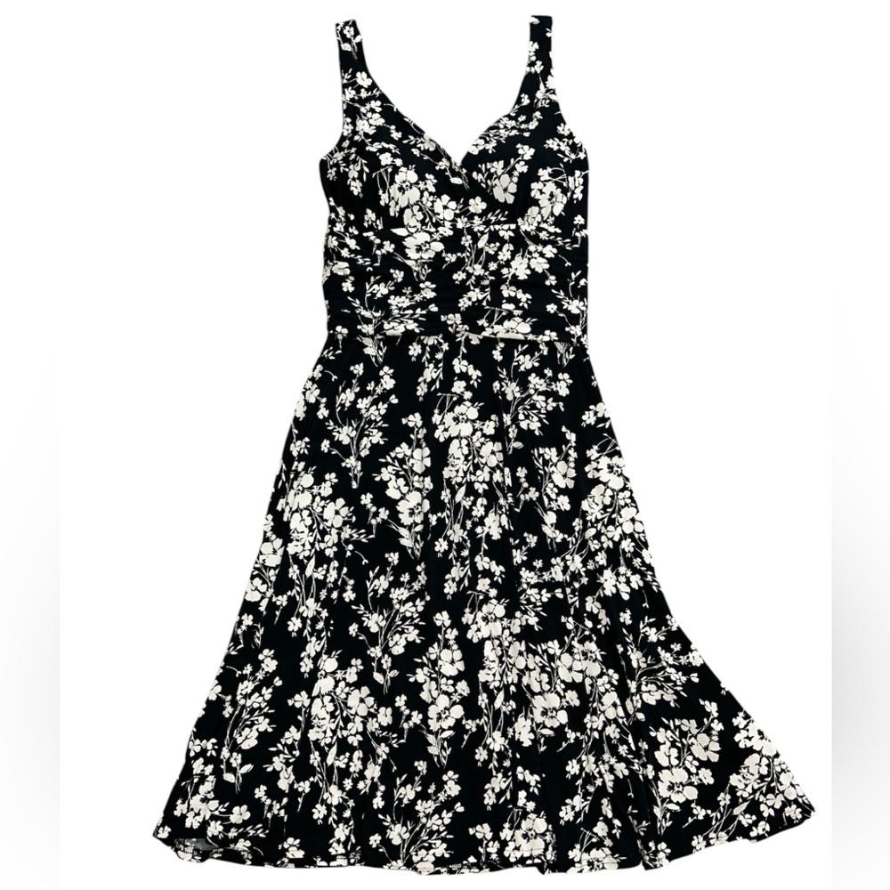 Kim Rogers Black and White Floral Midi Dress; Wedding Guest | 6